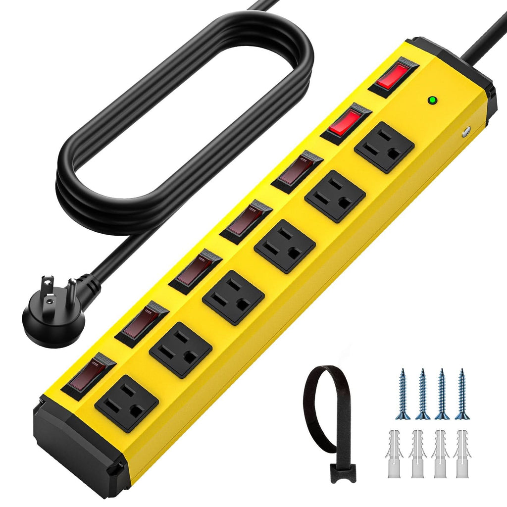 CRST 6 Outlets Individual Switches Mountable Metal Power Strip Surge Protector, 6FT Flat Plug Power Cord - Clear Quartz Market