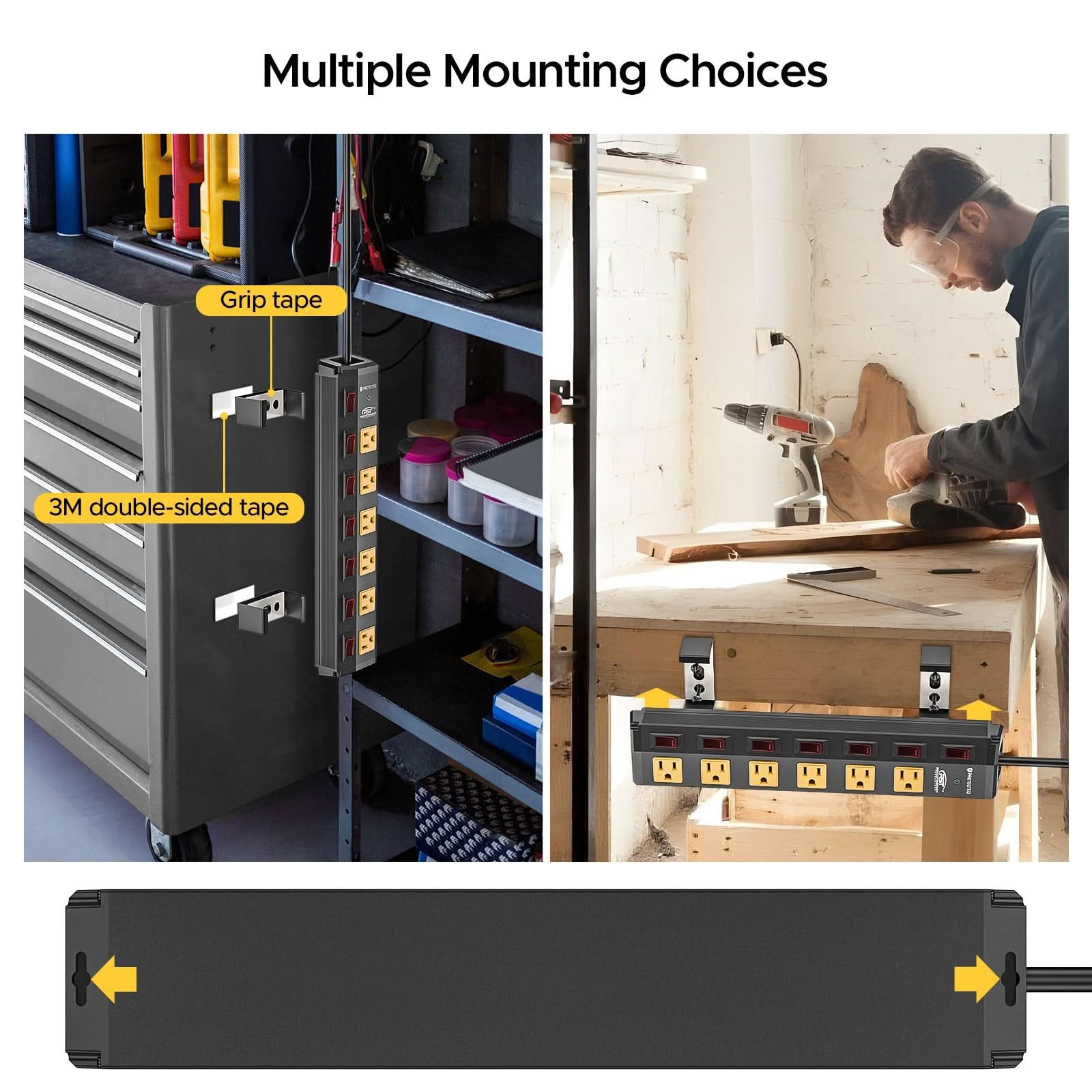 CRST 6 Outlets Individual Switches Mountable Metal Power Strip Surge Protector, 6FT Flat Plug Power Cord - Clear Quartz Market