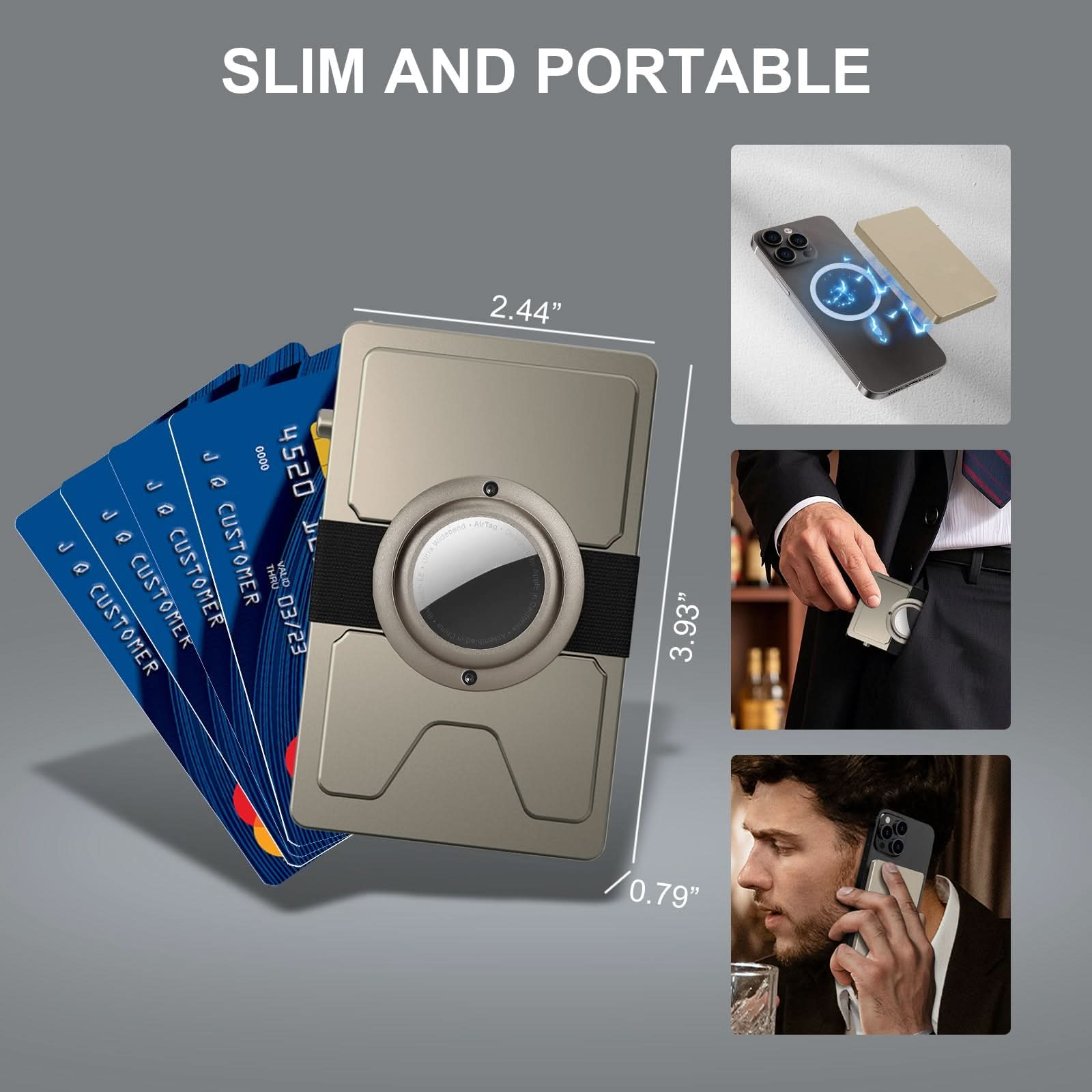 TOYFID All-Aluminum Pop Up Slide Rfid Slim Card Holder Wallet With Airtag Holder - Clear Quartz Market