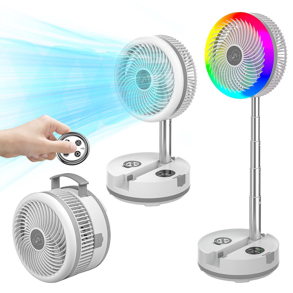 Neofeel Portable Oscillating Standing Fan, 40000mAh Rechargeable Battery Operated Fan with Remote/Timer, RGB Lighting Fan, Pedestal Floor Fan for Bedroom Party Camping (White, 40000mAh) - Clear Quartz Market