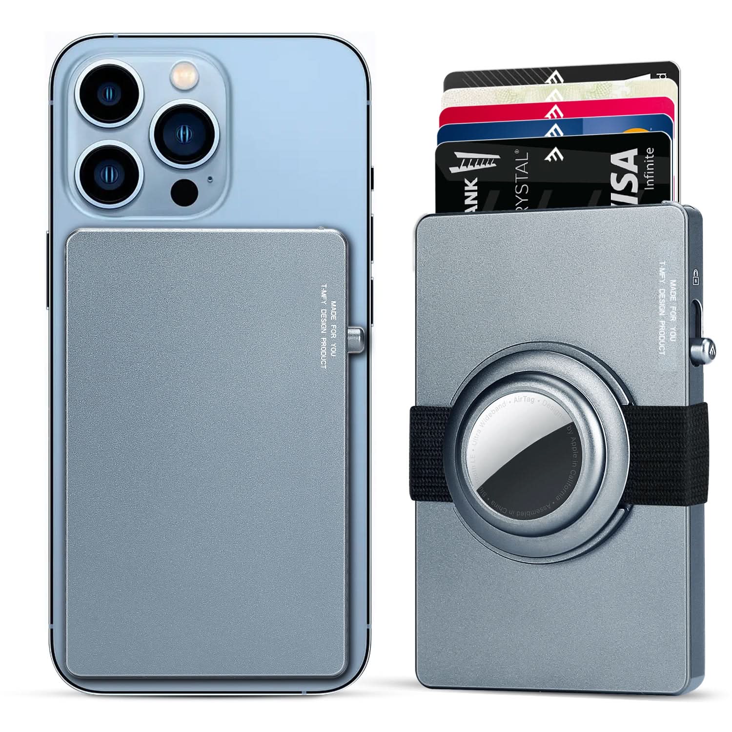 TOYFID All-Aluminum Pop Up Slide Rfid Slim Card Holder Wallet With Airtag Holder - Clear Quartz Market