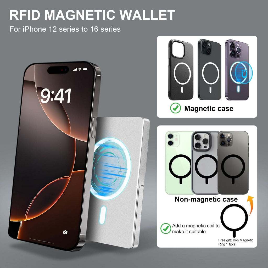 RFID Blocking Wallet Minimalist Slim Card Holder for Magsafe with Adjustable Stand, Metal Pop Up Magnetic Wallet for Men TOYFID - Clear Quartz Market