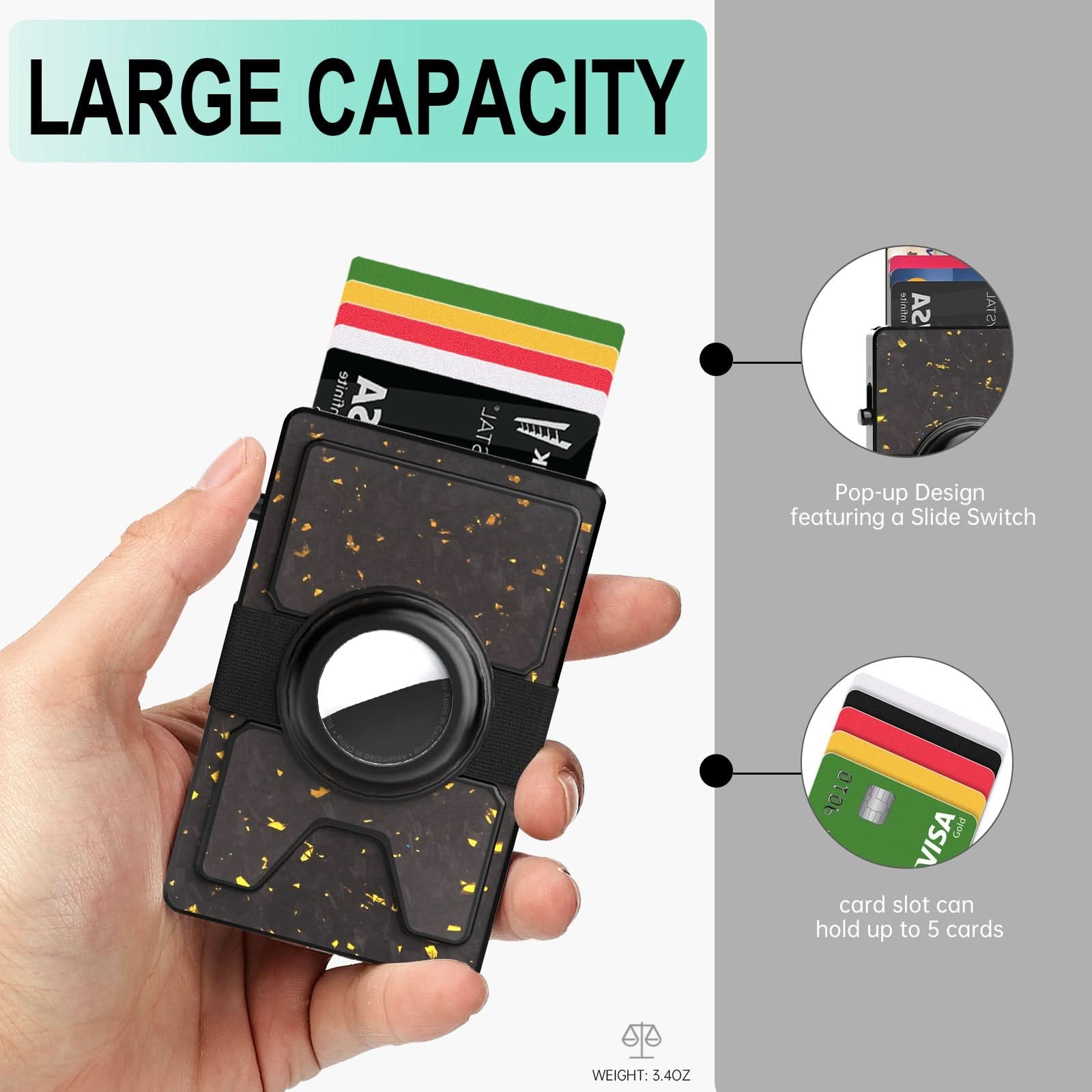 TOYFID Best Pop Up RFID Mens Wallet forged Carbon Fiber Minimalist Amazon to Protect Credit Cards - Clear Quartz Market