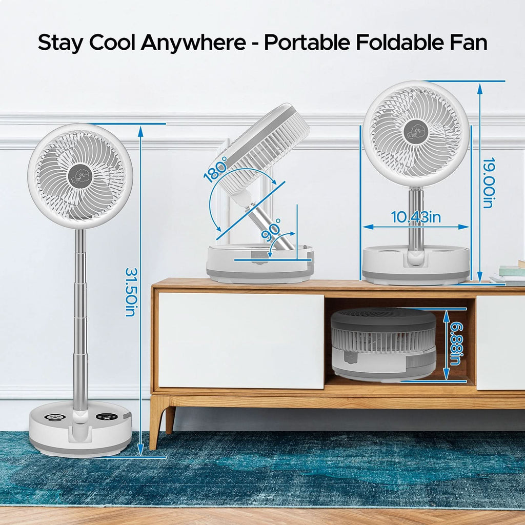 Neofeel Portable Oscillating Standing Fan, 40000mAh Rechargeable Battery Operated Fan with Remote/Timer, RGB Lighting Fan, Pedestal Floor Fan for Bedroom Party Camping (White, 40000mAh) - Clear Quartz Market