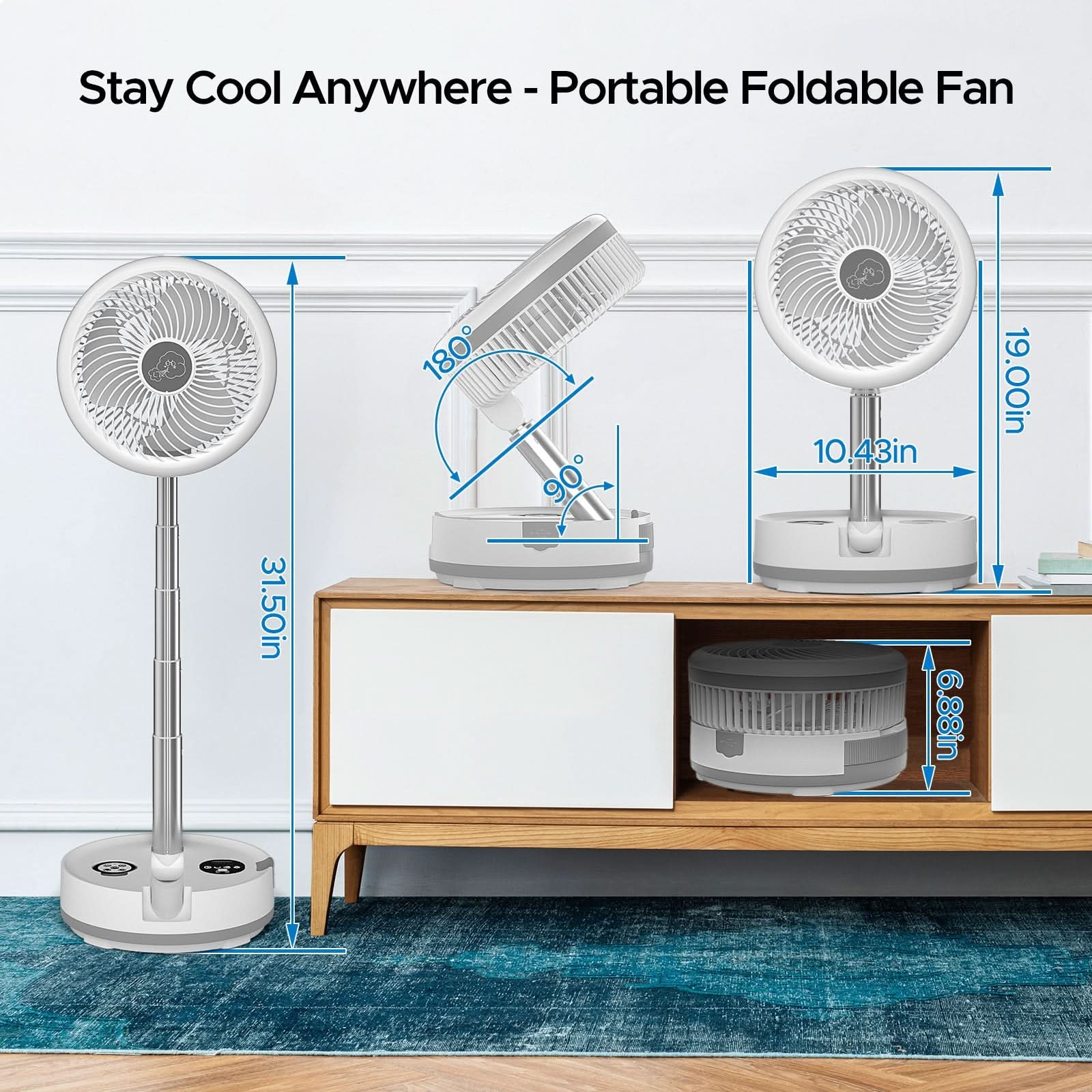 Neofeel Portable Oscillating Standing Fan, 40000mAh Rechargeable Battery Operated Fan with Remote/Timer, RGB Lighting Fan, Pedestal Floor Fan for Bedroom Party Camping (White, 40000mAh) - Clear Quartz Market