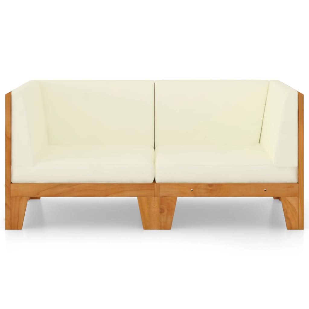 NNEVL 2-Seater Sofa with Cream White Cushions Solid Acacia Wood