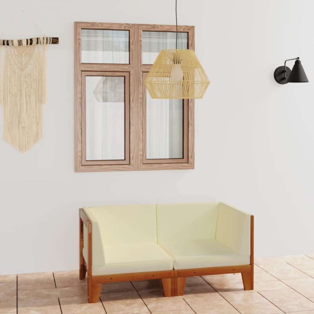 NNEVL 2-Seater Sofa with Cream White Cushions Solid Acacia Wood