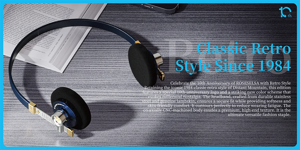 ROSESELSA Distant Mountain 10th Anniversary Edition 40mm DD HIFI On-Ear Headphone Outdoor Classic Retro Headset with RZ-200m DAC