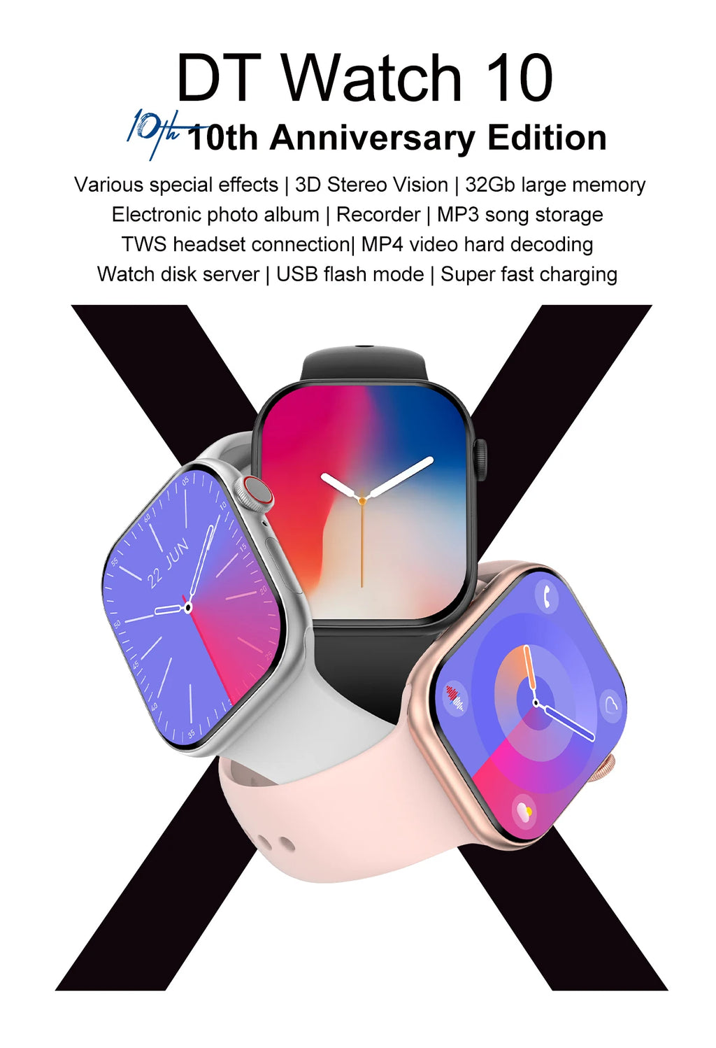 DT Watch Smart Watch X Series 10 AMOLED 46mm 4GB ROM TWS NFC Compass BT Call ChatGPT Sport Smartwatch Men Women For Android Ios