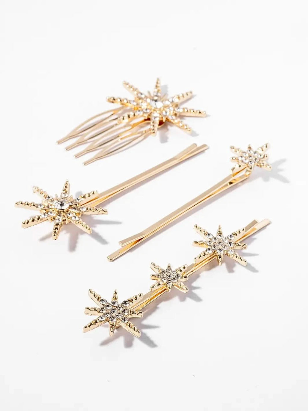 Gold Star Barrettes, Set of 4 - Clear Quartz Market