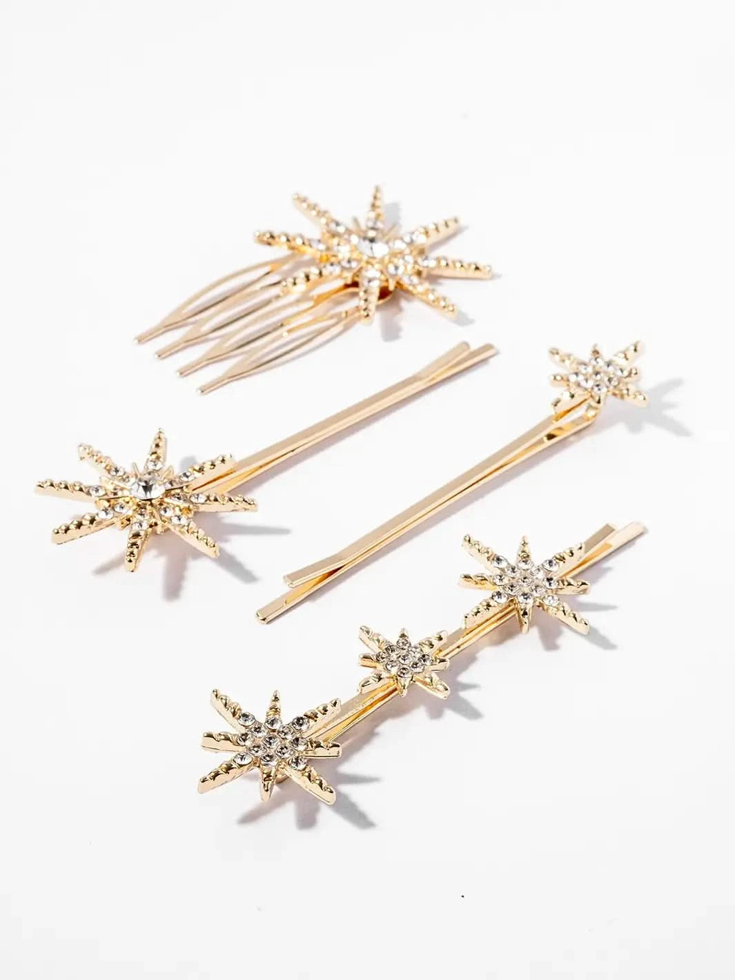 Gold Star Barrettes, Set of 4 - Clear Quartz Market