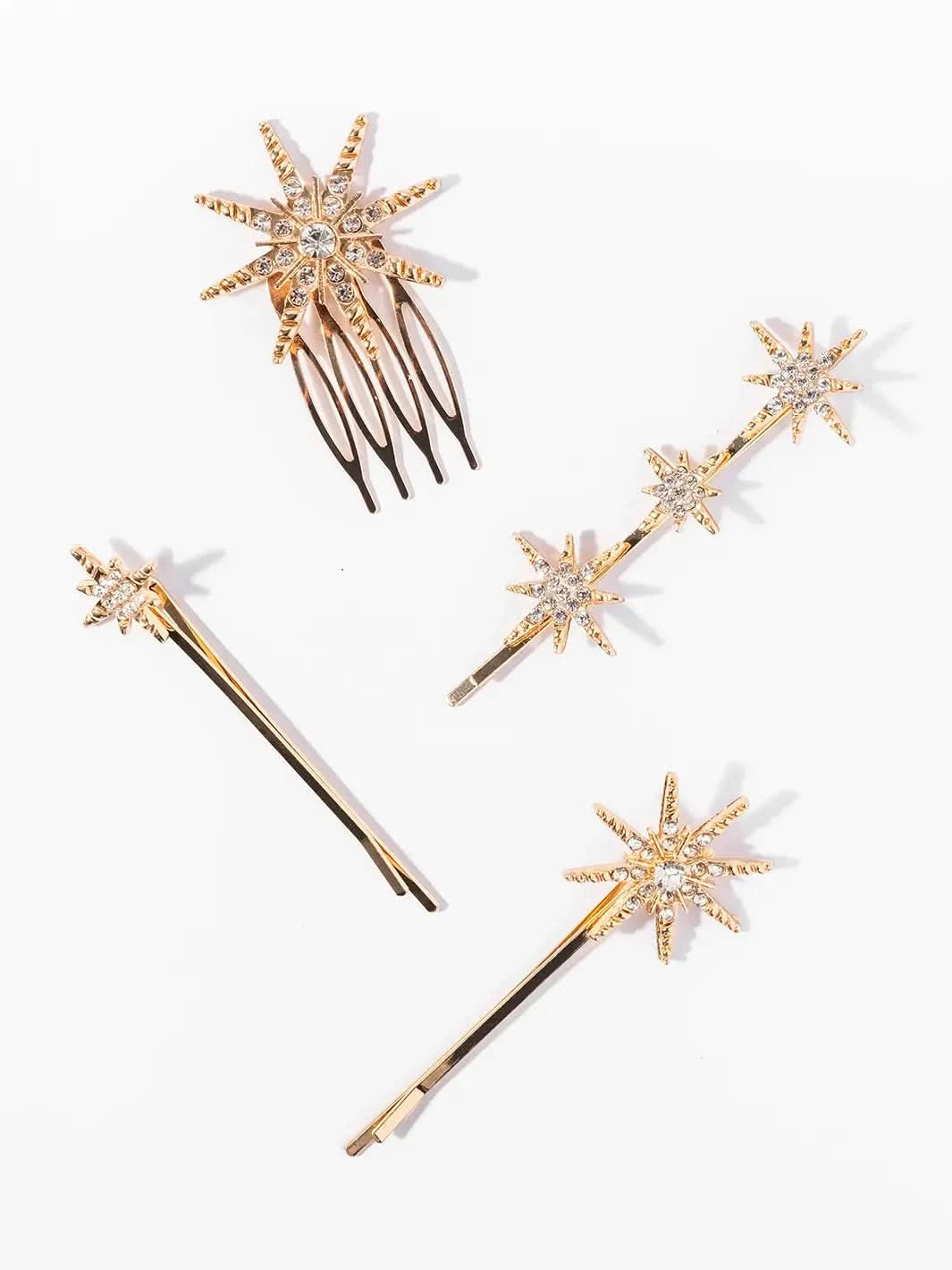 Gold Star Barrettes, Set of 4 - Clear Quartz Market