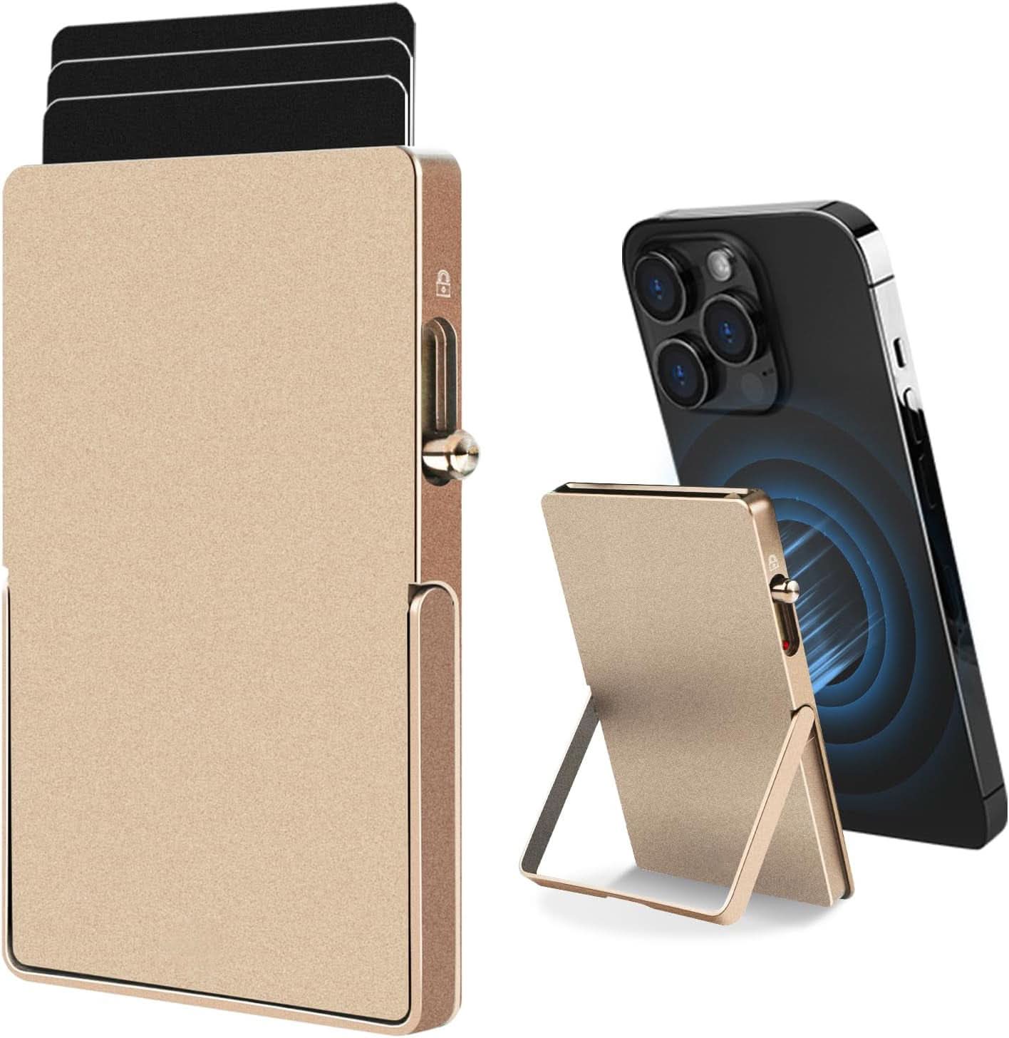 RFID Blocking Wallet Minimalist Slim Card Holder for Magsafe with Adjustable Stand, Metal Pop Up Magnetic Wallet for Men TOYFID - Clear Quartz Market