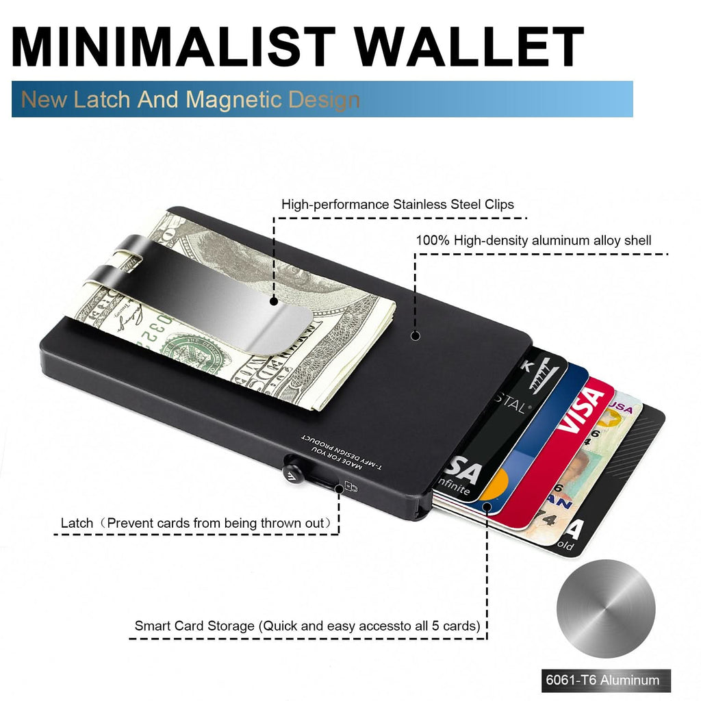 Minimalist Pop up Wallet with Money Clip, All Aluminum Slide Rfid Slim Card Holder - Clear Quartz Market
