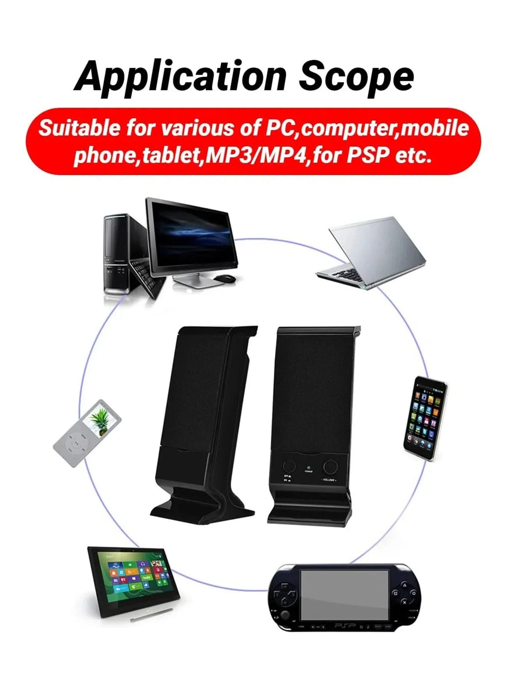 Compact USB Laptop Speakers with Volume Control (Black)