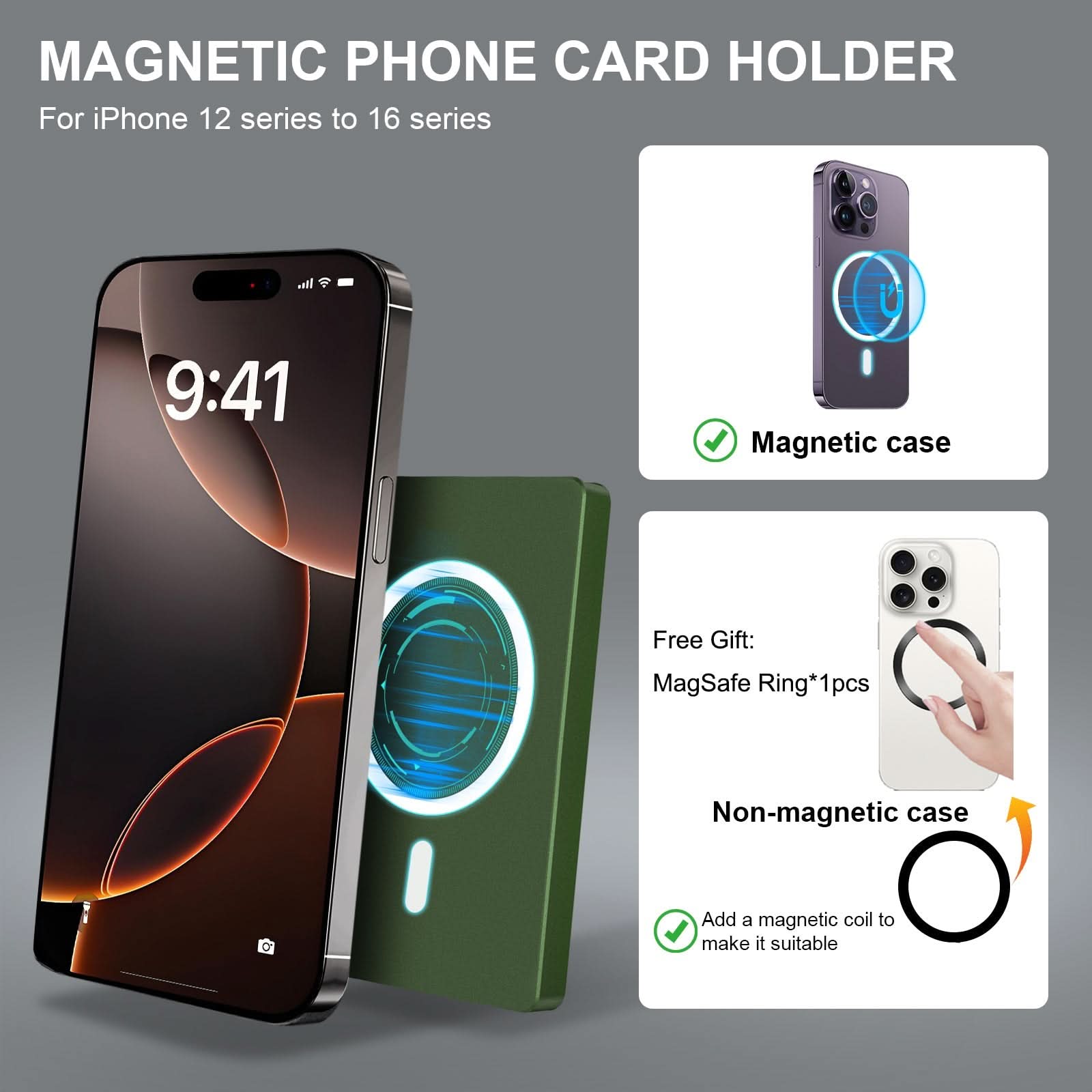 RFID Blocking Wallet Minimalist Slim Card Holder for Magsafe with Adjustable Stand, Metal Pop Up Magnetic Wallet for Men TOYFID - Clear Quartz Market