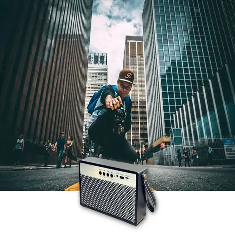 Portable Bluetooth Speaker with Retro Lychee Pattern (Black)-1