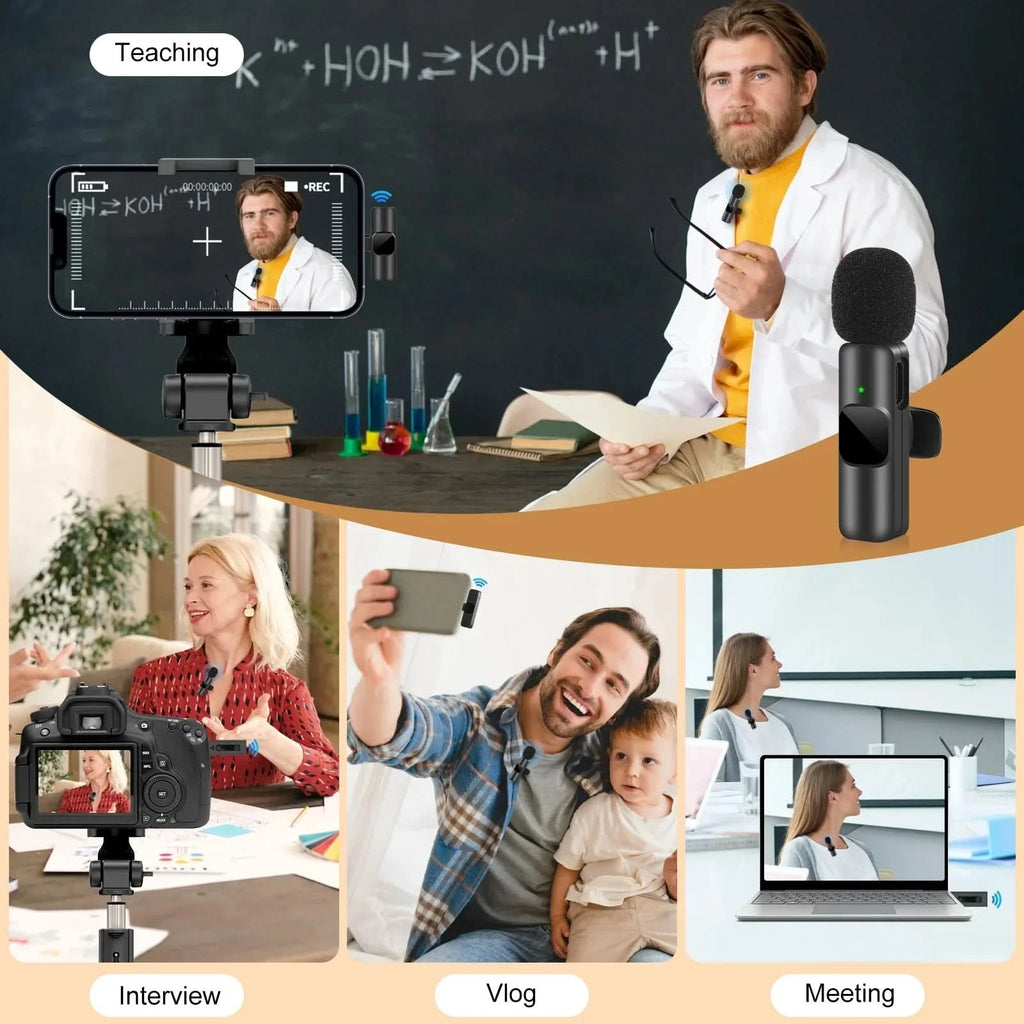 Wireless Lavalier Microphone for iPhone Android Live Recording