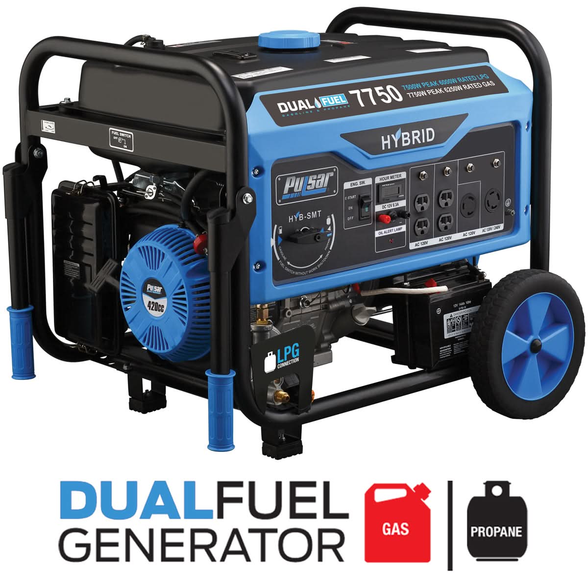 Pulsar 7750/6250 Watt (Gas) 7500/6000 Watt (LP) Dual Fuel Generator PG7750B