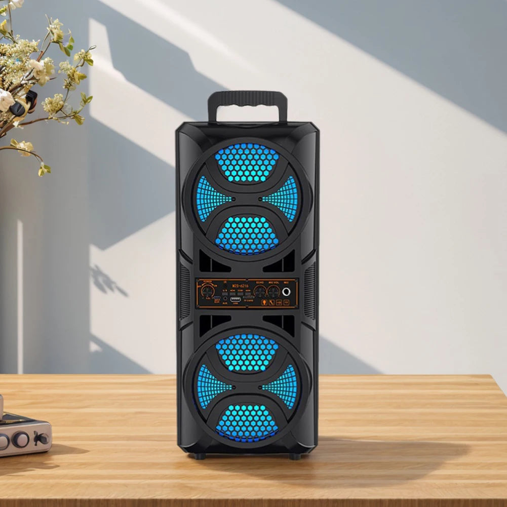 BT Speaker Portable Speaker with 6.5in Subwoofer Deep Bass LED Lights Support USB/TF/AUX/FM/BT/MIC Long Playtime for BBQ Party