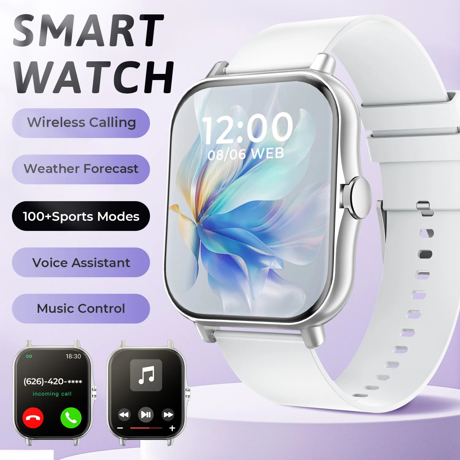 SIMSONLAB New Smart Watch Bluetooth Call Fitness Tracker Heart Rate Sleep Record Outdoor Sport Watch for Android/IOS Men Women - Clear Quartz Market