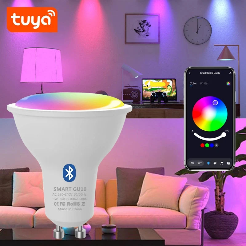 GU10 LED Bulb Dimmable RGB Colour Changing Smart Bulb 220V 9W Bluetooth WIFI Smart Life APP Control LED Light Bulb For Room Home