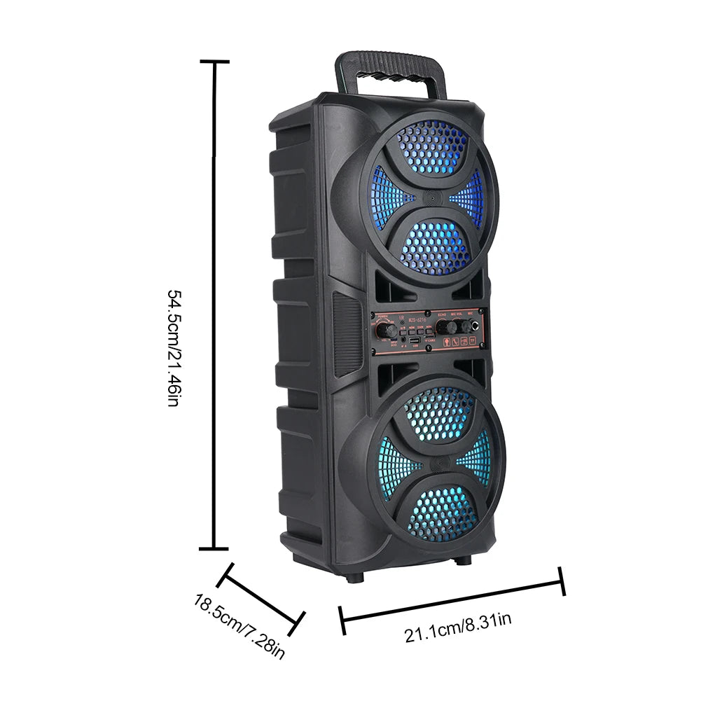 BT Speaker Portable Speaker with 6.5in Subwoofer Deep Bass LED Lights Support USB/TF/AUX/FM/BT/MIC Long Playtime for BBQ Party