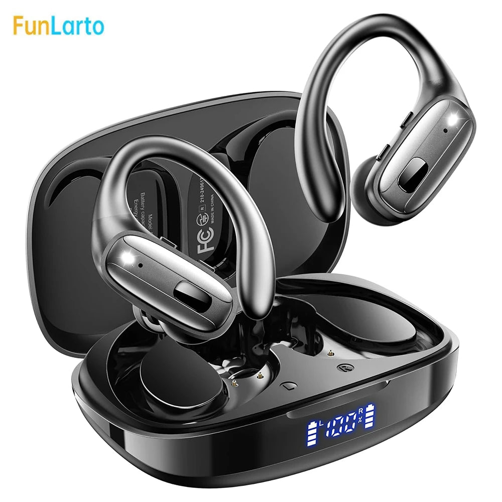Sports Bluetooth 5.3 Headphones Wireless Earbuds Ear Buds with ENC Noise Canceling Mic LED Power Display IPX7 Waterproof Headset