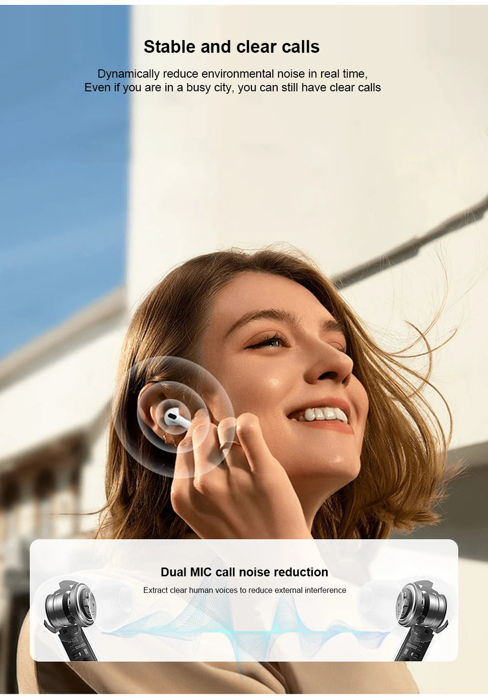 New Air Pro Wireless Bluetooth Earphones Headphones ANC Noise Reduction HiFi Sound Low Latency Earbuds HD Music Touch Headsets - Clear Quartz Market