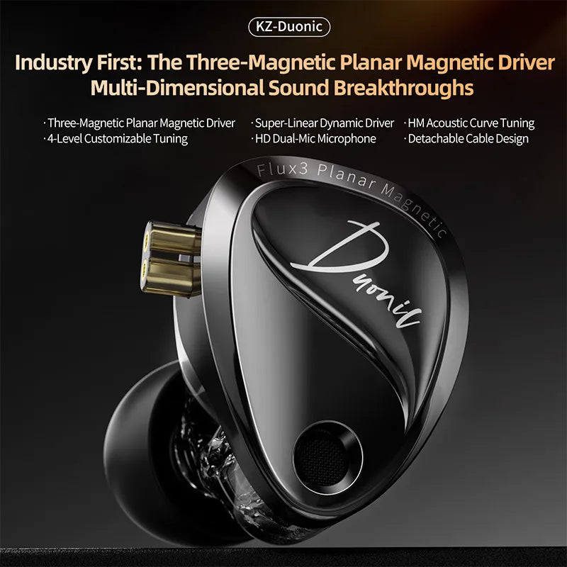 KZ Duonic HiFi Earphones with Super Stroke Three Magnetic Planar Driver HM Acoustic Tuning Lossless Sound Quality IMEs