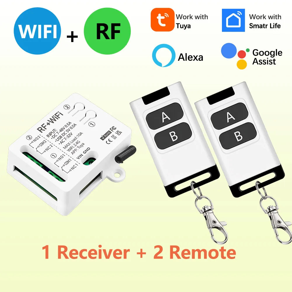 Tuya WiFi Smart Switch DC 12V 24V 2Channels Dry Contact Relay Receiver Wireless Remote Control Switch work with Smart Life,Alexa