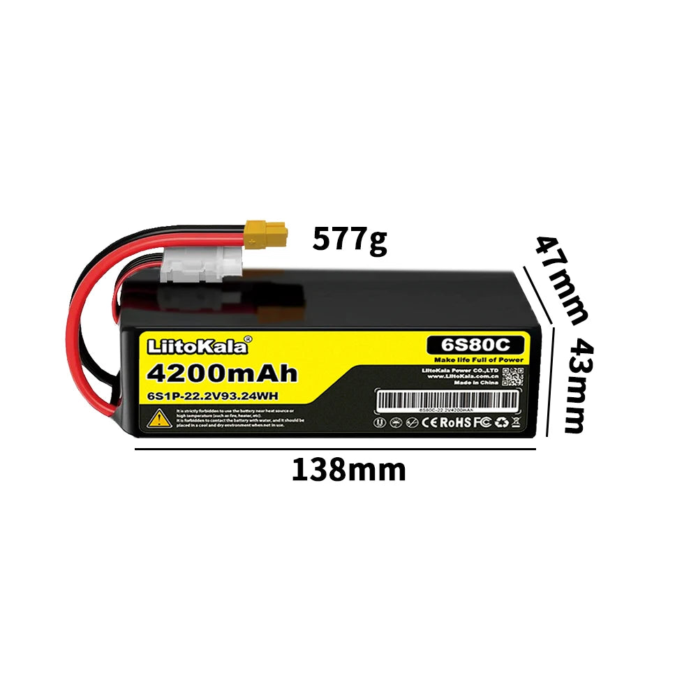 22.2V 50C 60C 80C 100C 6S 6000mAh 10000mAh 12000mAh 16000mAh Lithium Polymer Battery with XT60 X90 Plug, Suitable for Drones