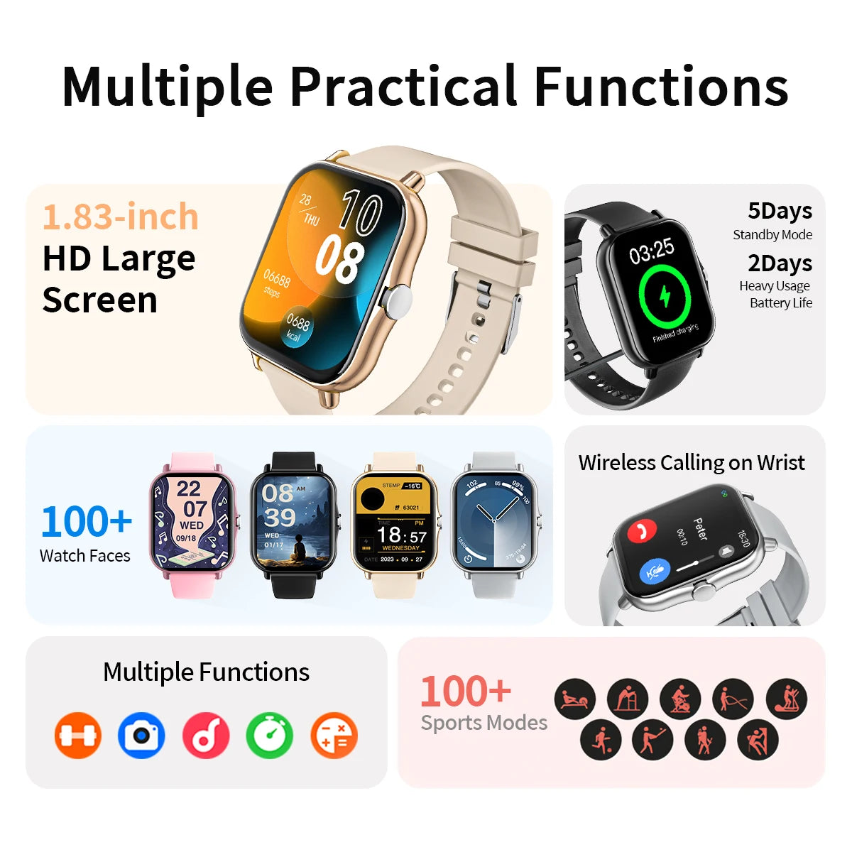 SIMSONLAB New Smart Watch Bluetooth Call Fitness Tracker Heart Rate Sleep Record Outdoor Sport Watch for Android/IOS Men Women - Clear Quartz Market
