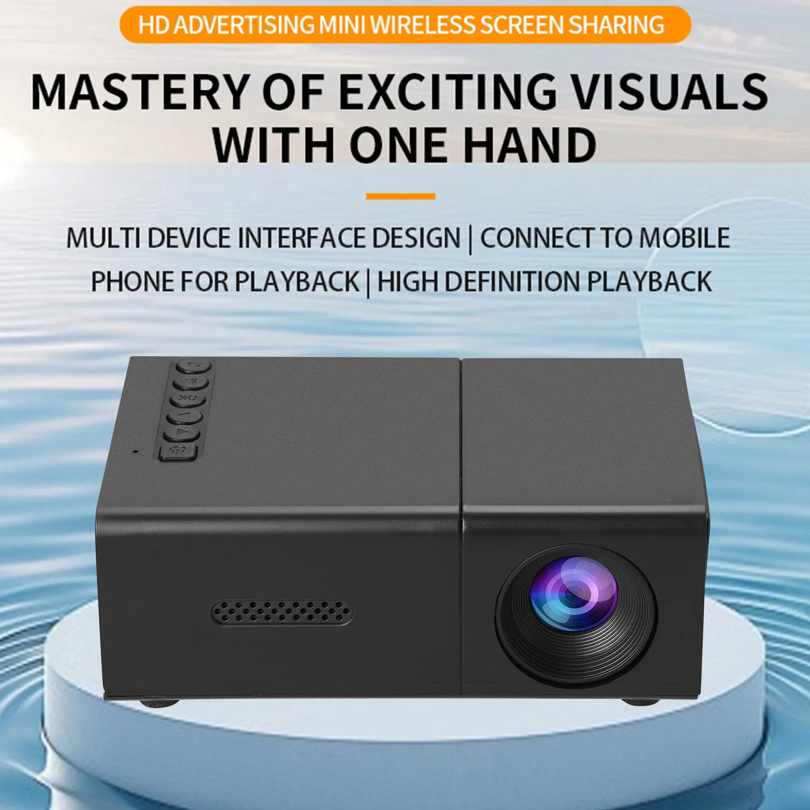 Manual Compact Projector 1080P Adjustable Auto Keystone Correction LED Movie Projector with Stereo Speaker Remote Control