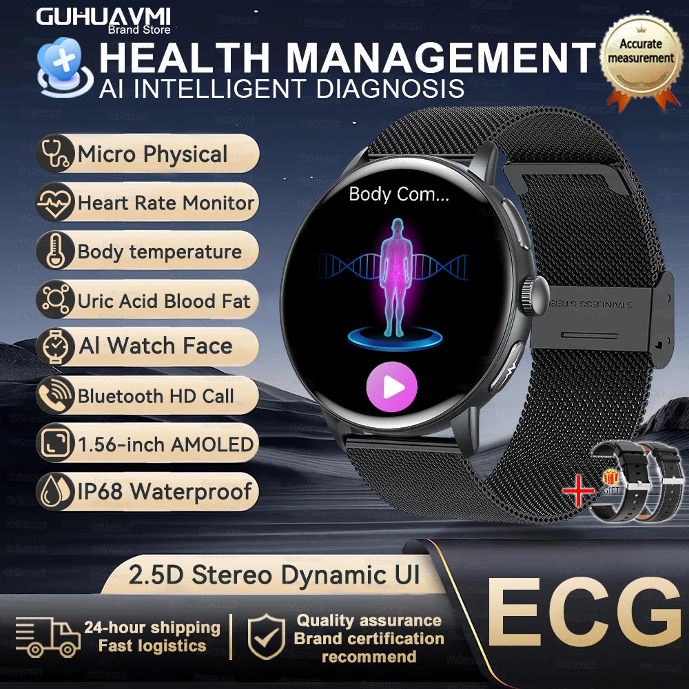 2026 New Professional Health Smart Watch Health Blood oxygen Pressure Uric Acid Blood lipid ECG Sports Call watch For Man Women