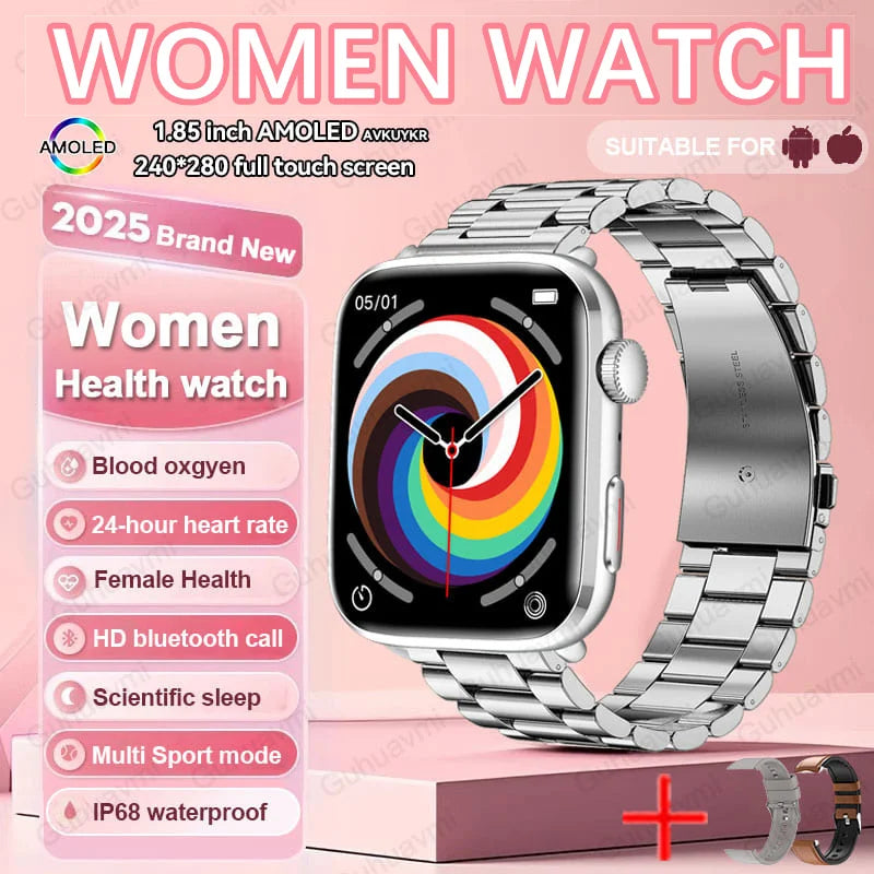 2025 New Genuine NFC Smat Watch For Men 1.85"AMOLED Screen Blood Pressure Heart Rate Female Health Waterproof Smarwatches Ladies