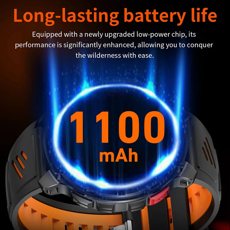 1100mAh Battery Smart Watch 1.7 Inch 360*360 AMOLED HD Screen Men Watch Compass 1ATM Waterproof Bluetooth Call Sports Smartwatch