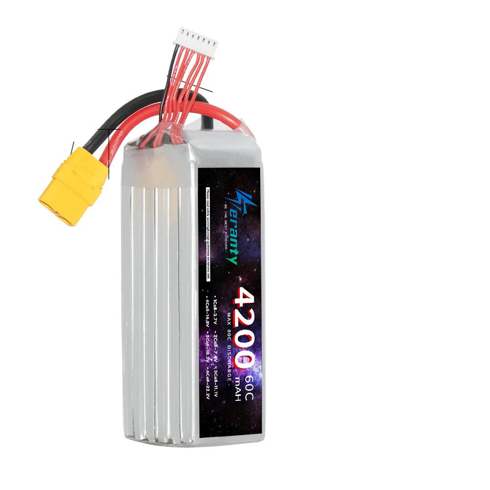 Teranty Lipo Battery 4200mAh 6S 22.2V 60C For Aircraft Model Drone Quadcopter High Power With DeansT XT60 XT90 TRX Connector