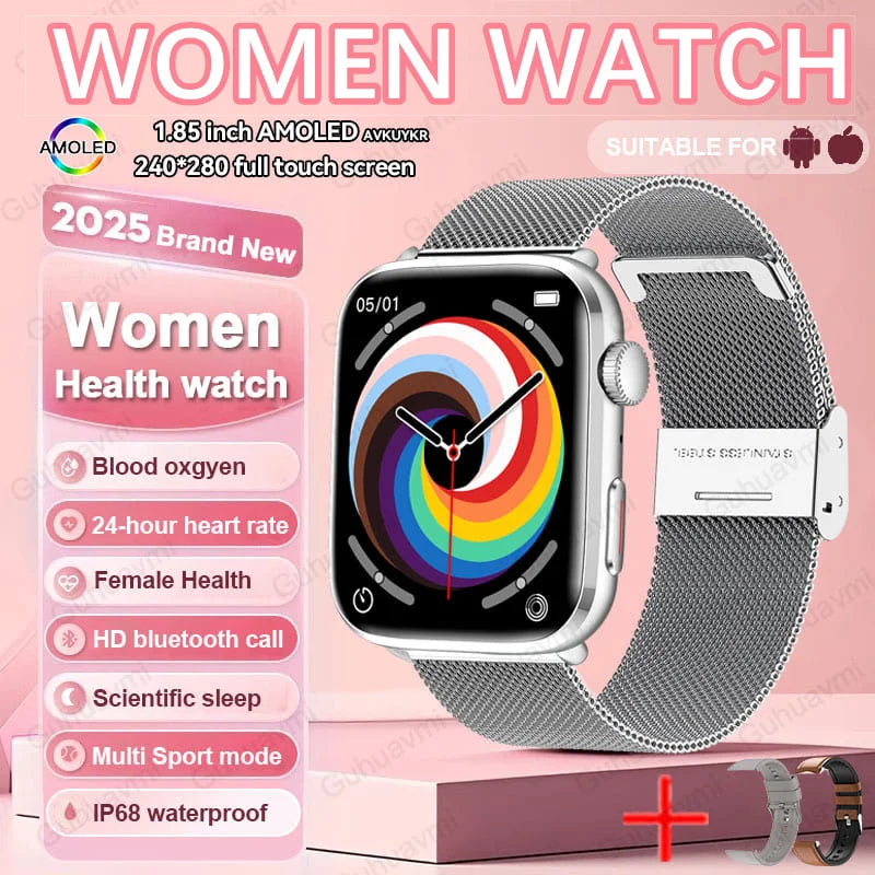 2025 New Genuine NFC Smat Watch For Men 1.85"AMOLED Screen Blood Pressure Heart Rate Female Health Waterproof Smarwatches Ladies