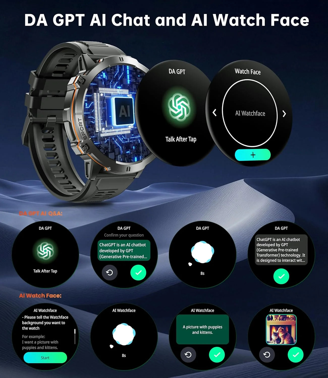 OUKITEL BT13 SmartWatch for Men 1.73" AMOLED 1000mAh, AI ChatGPT Bluetooth Calls Blood Oxygen Health Monitoring Fitness Watch