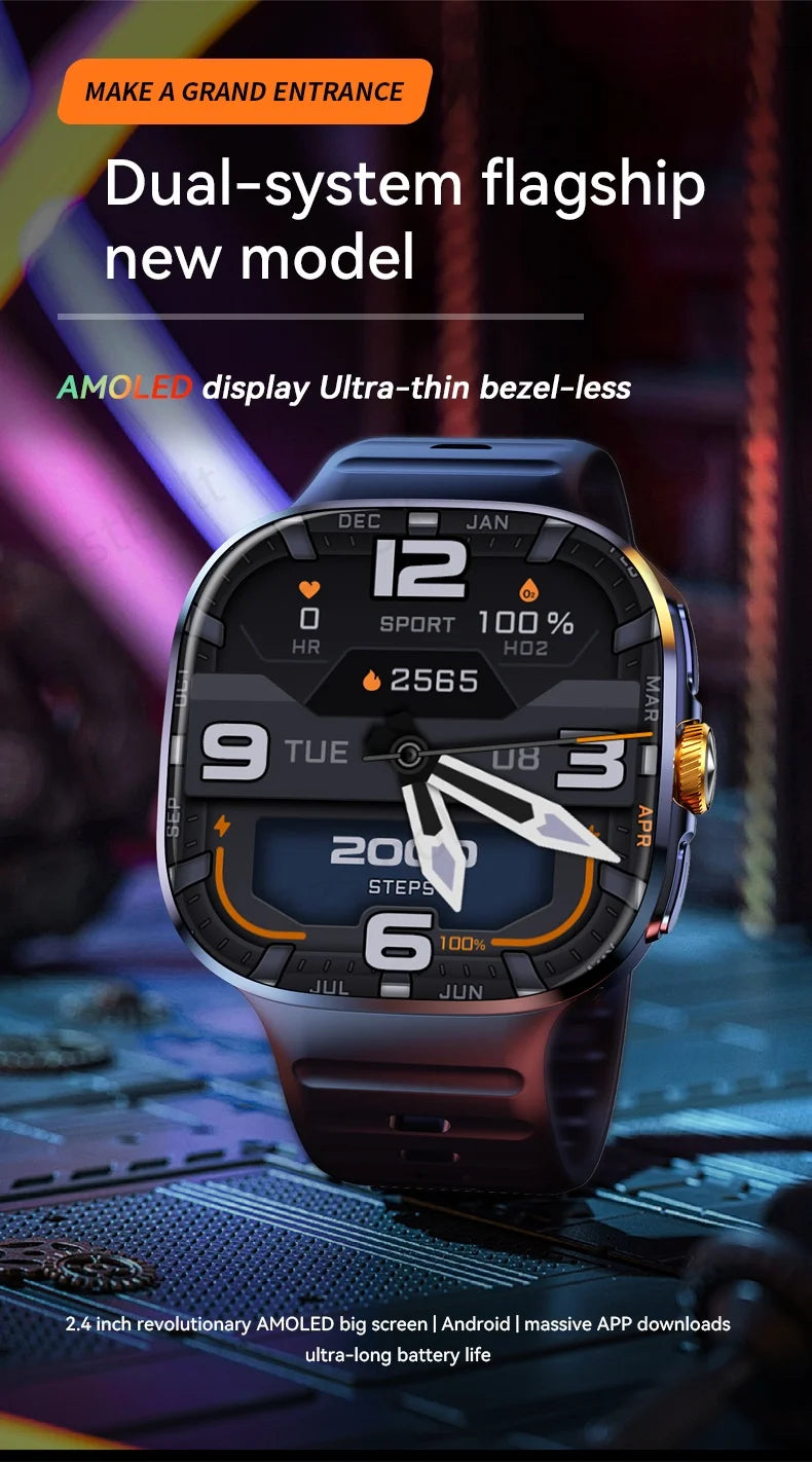 M99 Smartwatch 5G With 2.4inch Amoled Screen 900W Rotating Camera WIFI GPS Position Compass NFC Bluetooth Smart Watch Men Women - Clear Quartz Market