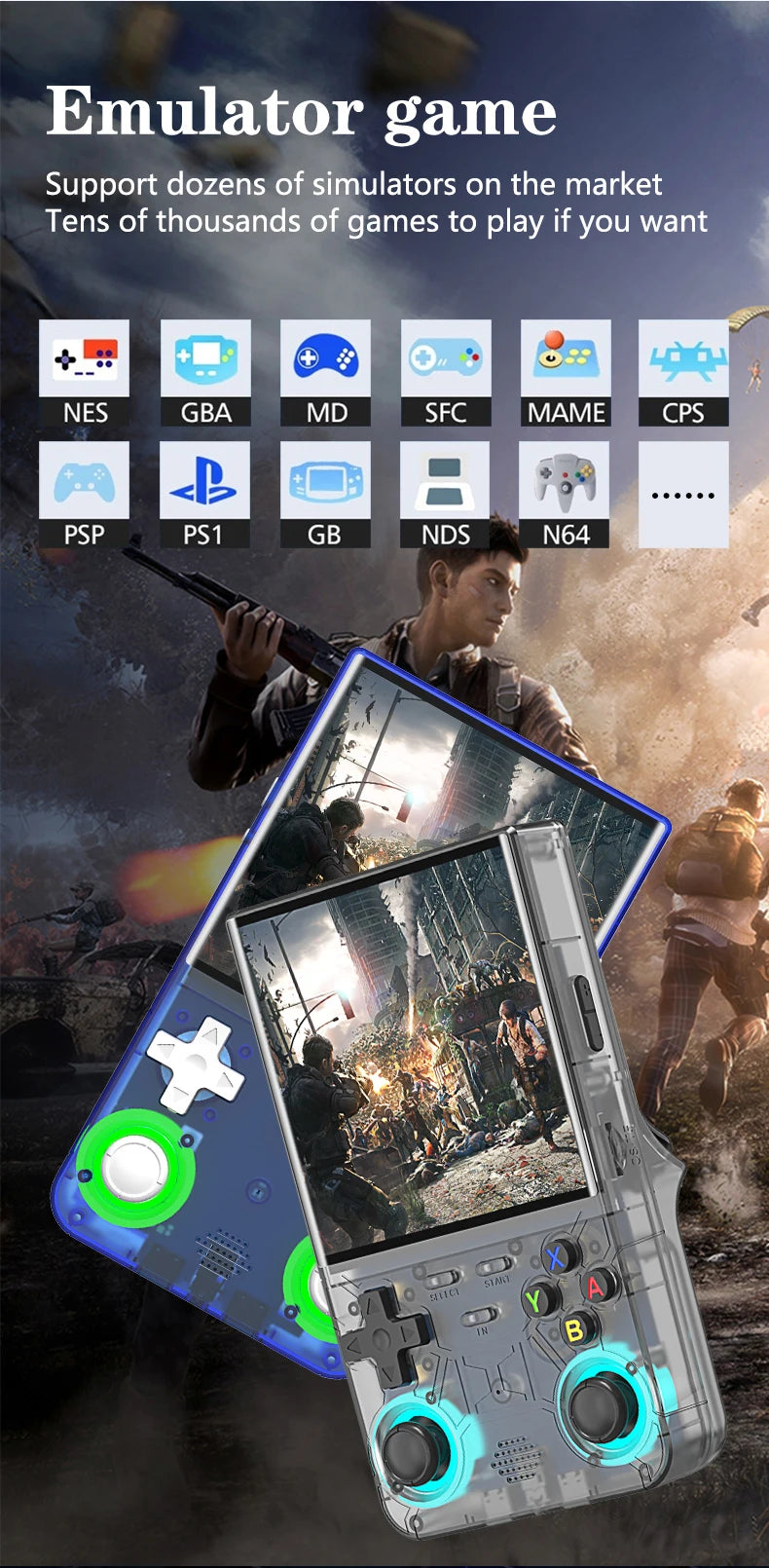 Emeka New R36 Ultra Retro Video Player 4.0-inch IPS Screen Linux System Handheld Portable Game Console 64GB/128GB Newly Upgraded