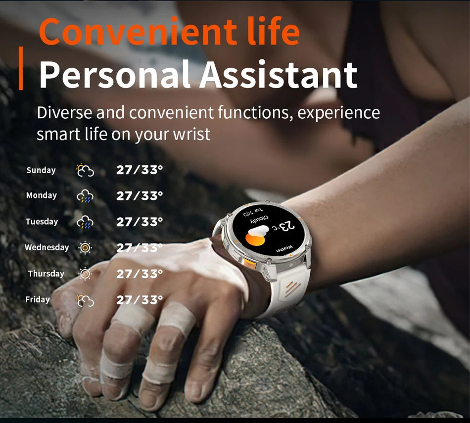 1100mAh Battery Smart Watch 1.7 Inch 360*360 AMOLED HD Screen Men Watch Compass 1ATM Waterproof Bluetooth Call Sports Smartwatch