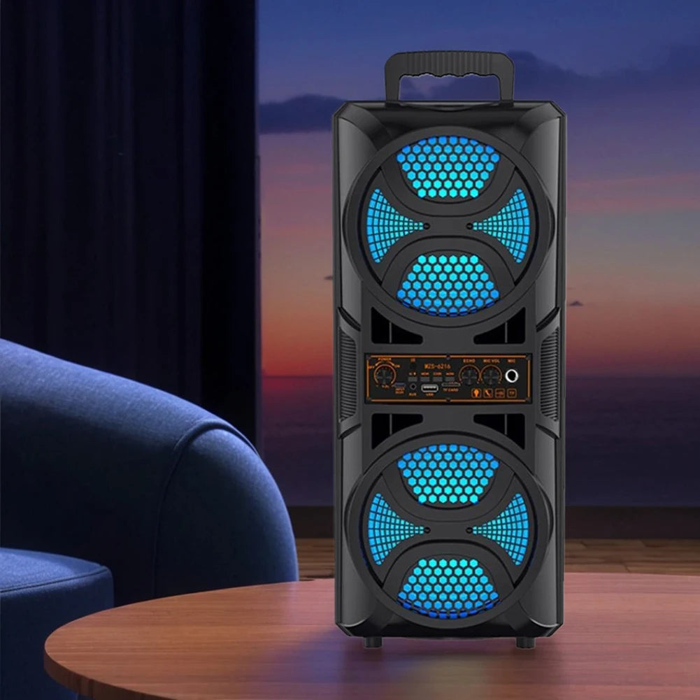 BT Speaker Portable Speaker with 6.5in Subwoofer Deep Bass LED Lights Support USB/TF/AUX/FM/BT/MIC Long Playtime for BBQ Party