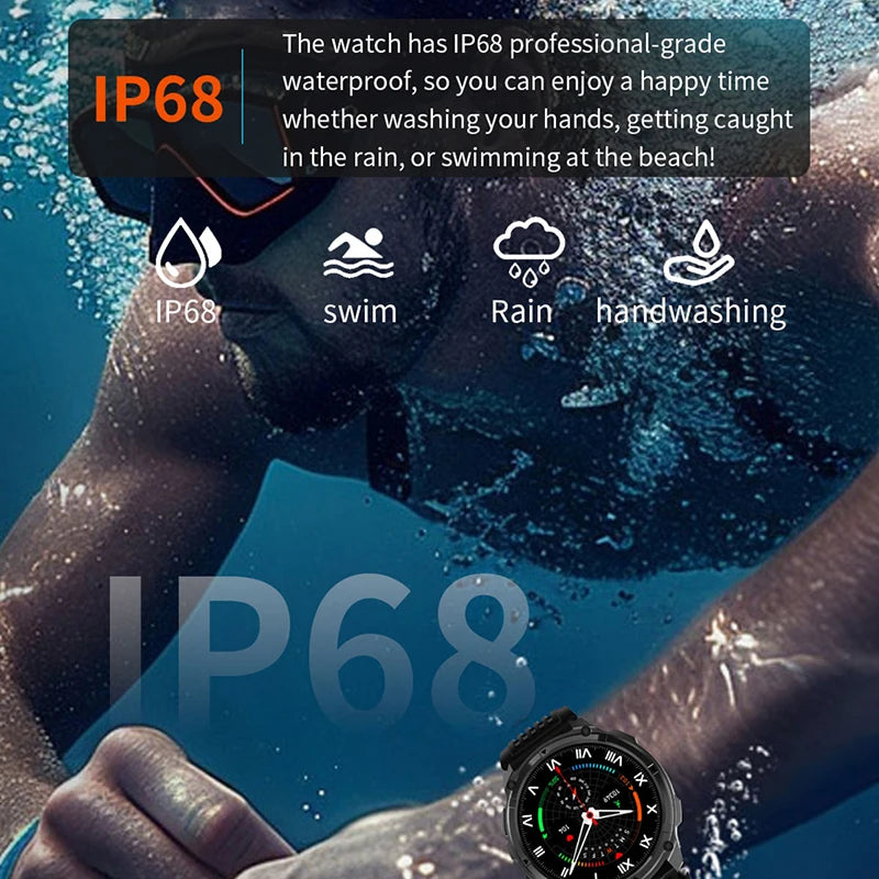 1100mAh Battery Smart Watch 1.7 Inch 360*360 AMOLED HD Screen Men Watch Compass 1ATM Waterproof Bluetooth Call Sports Smartwatch