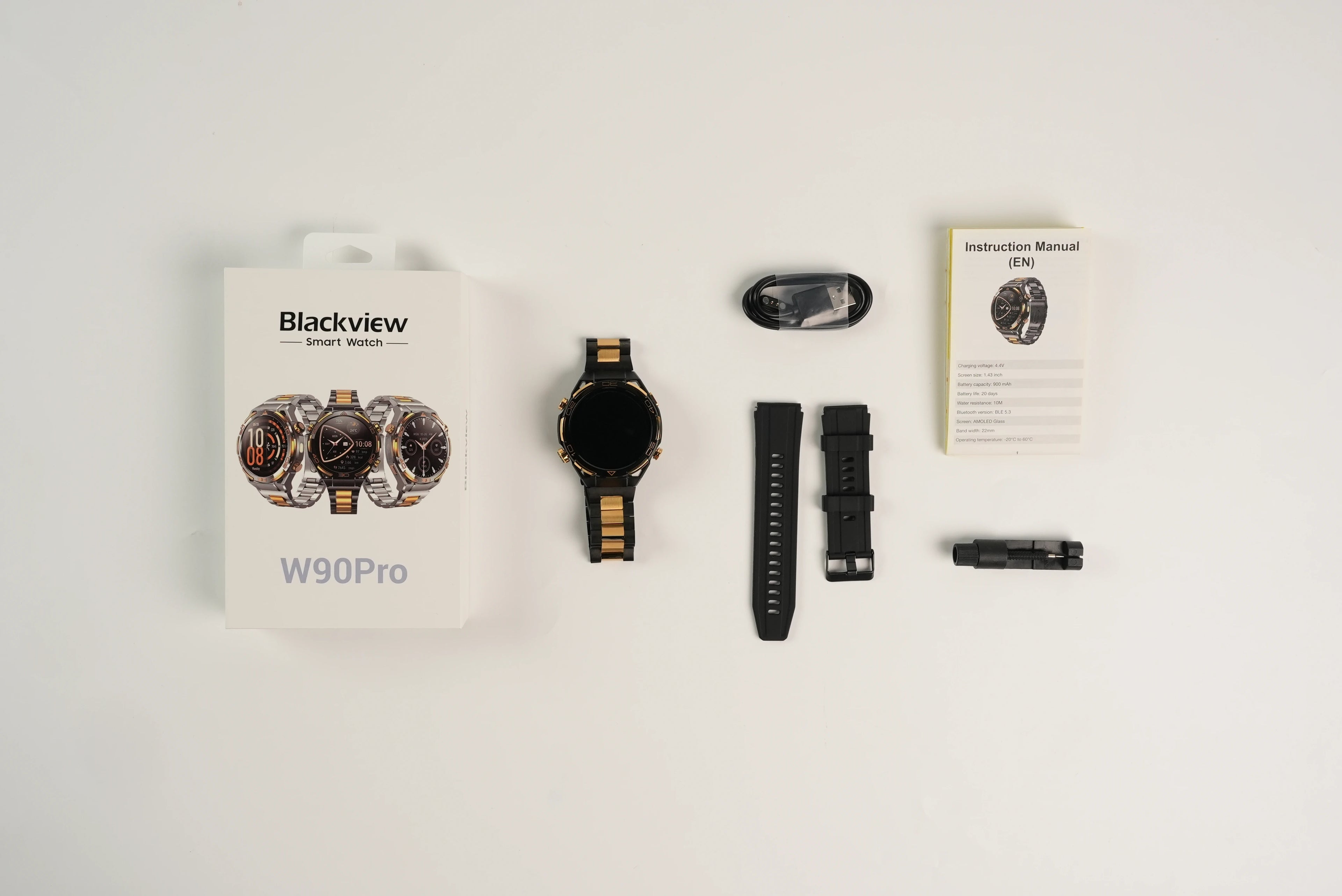 Blackview W90 Pro Smartwatch 1.43" AMOLED Display,Bluetooth Calling,Heart Rate Monitor, 900mAh/ 20Days Standby,Men's Smartwatch