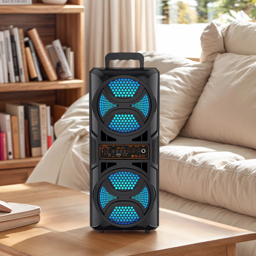 BT Speaker Portable Speaker with 6.5in Subwoofer Deep Bass LED Lights Support USB/TF/AUX/FM/BT/MIC Long Playtime for BBQ Party
