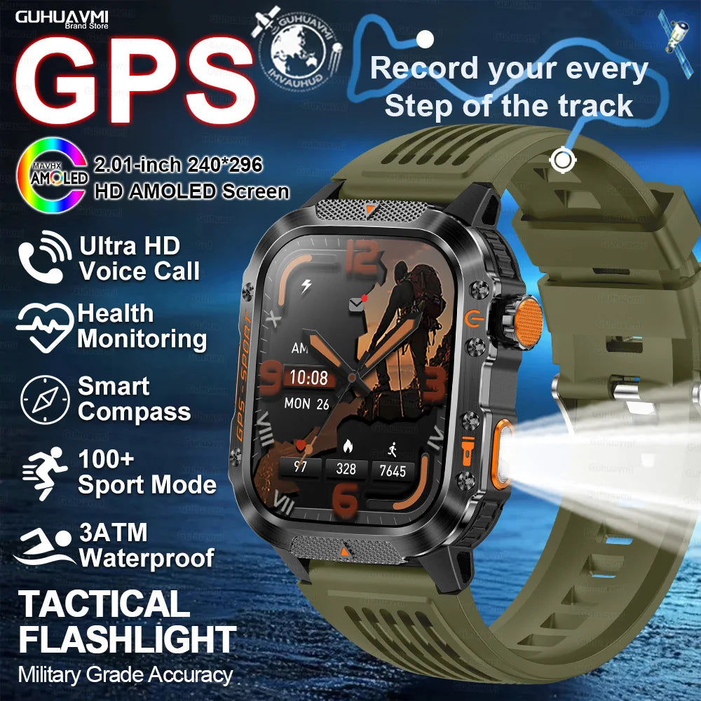 New Military Outdoor Sports GPS Smart Watch Men Built-in GPS Compass 10ATM Waterproof Swim Heart rate Bluetooth Call SmartWatch