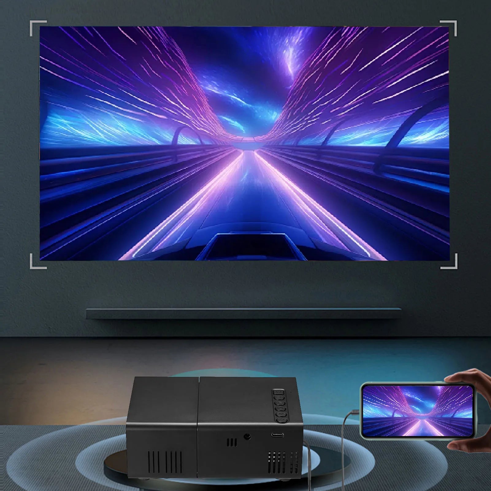 Manual Compact Projector 1080P Adjustable Auto Keystone Correction LED Movie Projector with Stereo Speaker Remote Control