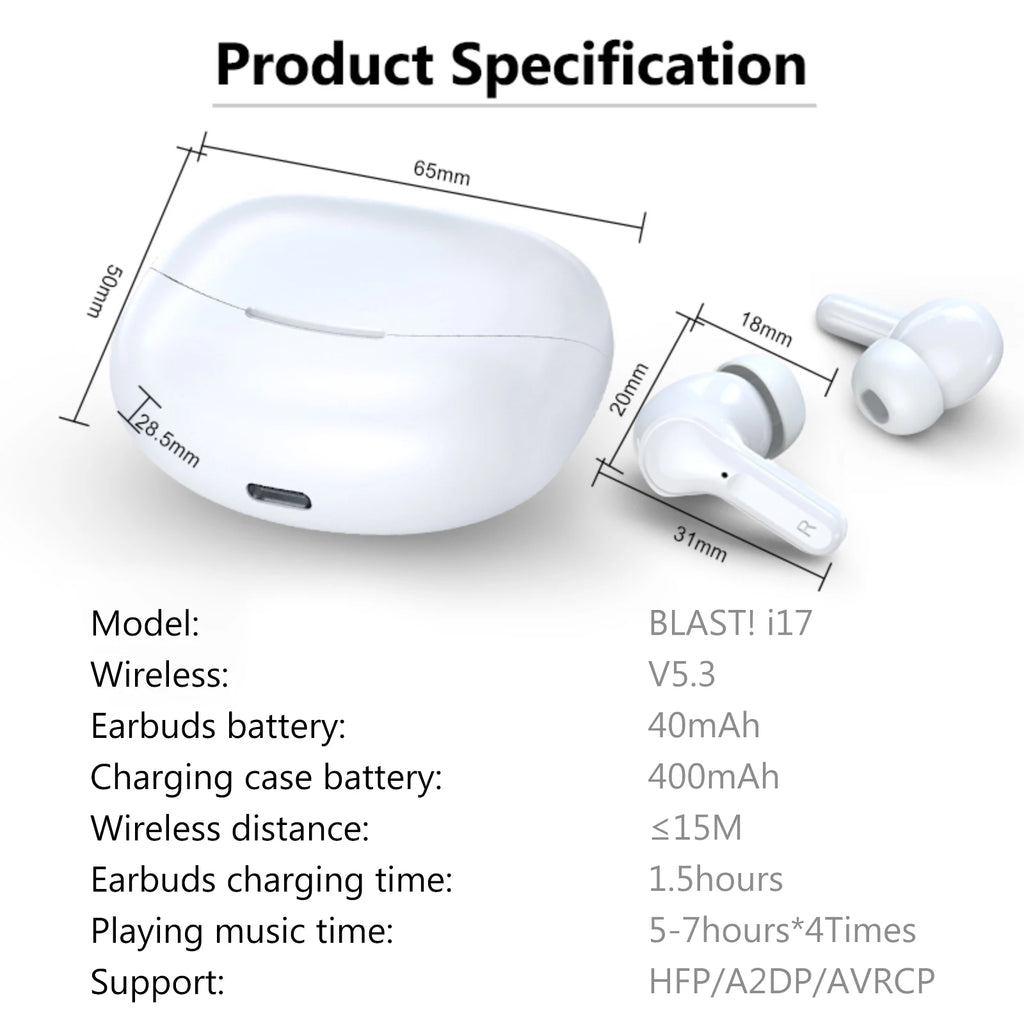 BLAST! i17 TWS ENC Earphones Noise Cancellation Wireless Headphones Bluetooth 5.3 Digital Display Wireless Sports ENC headset